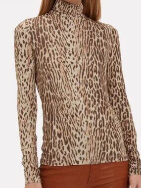 Zimmermann “Espionage” Leopard Print Stretch Jersey Turtleneck Top - Sz 1/US 6